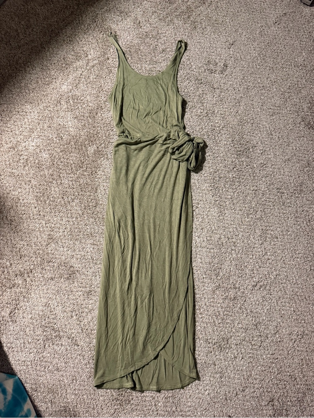 Olive Green Sleeveless Maxi Dress with Side Knot